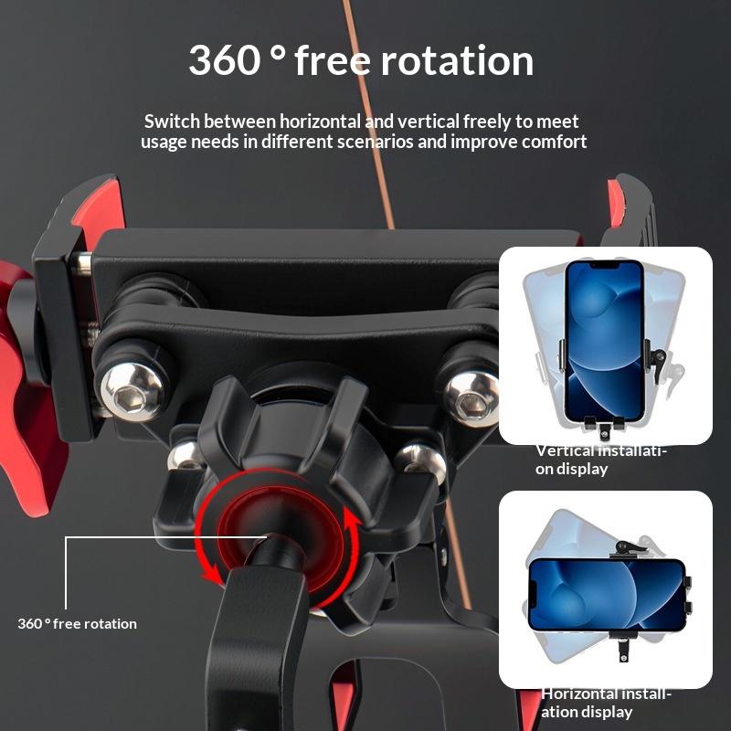 BENGGUO Bicycle Motorcycle Phone Mount 360-Degree Rotation Adjustable Handlebar Holder Aluminum Alloy Anti Shake