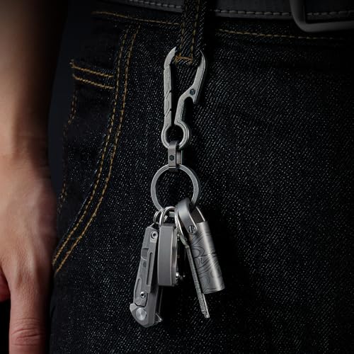 KeyUnity KM18 Titanium Bottle Opener Keychain, Rust-Resistant, Lightweight, 2-in-1 Bottle Opener with Small Carabiner, Silver, Men's Gift