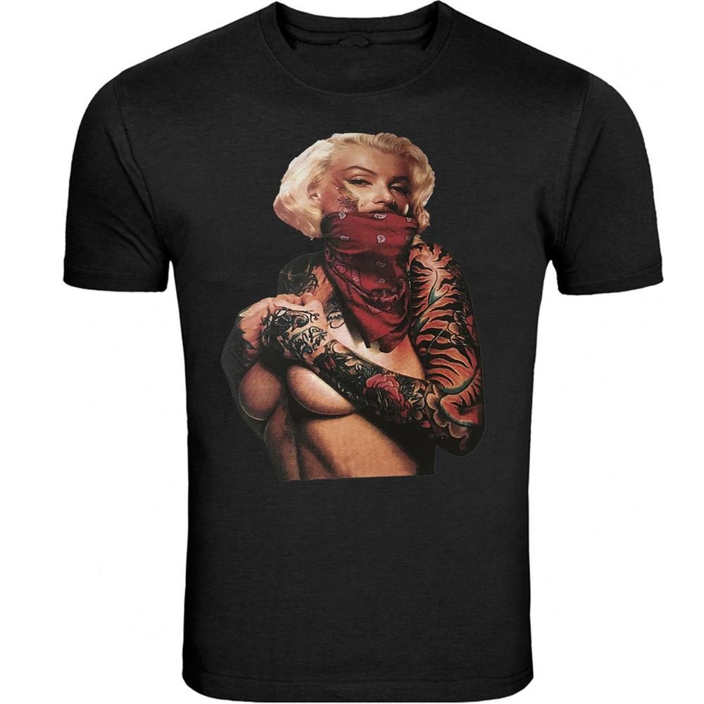 Marilyn Monroe red bandana tattoo Tee Black and White Unisex S-5XL T-Shirt Unisex T-Shirt XXXXL