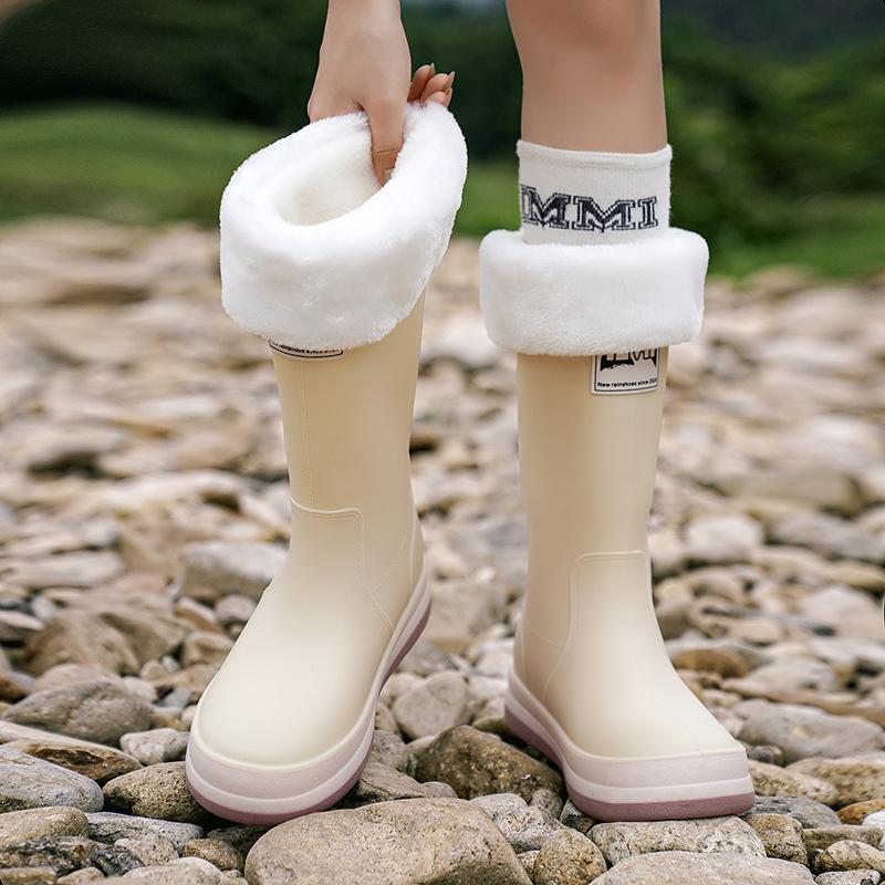 Comemore Outdoor Women's Rain Shoes Mid-calf Fishing Non-slip Waterproof Shoe Couple Work rainboots Rubber Warm Boots 44