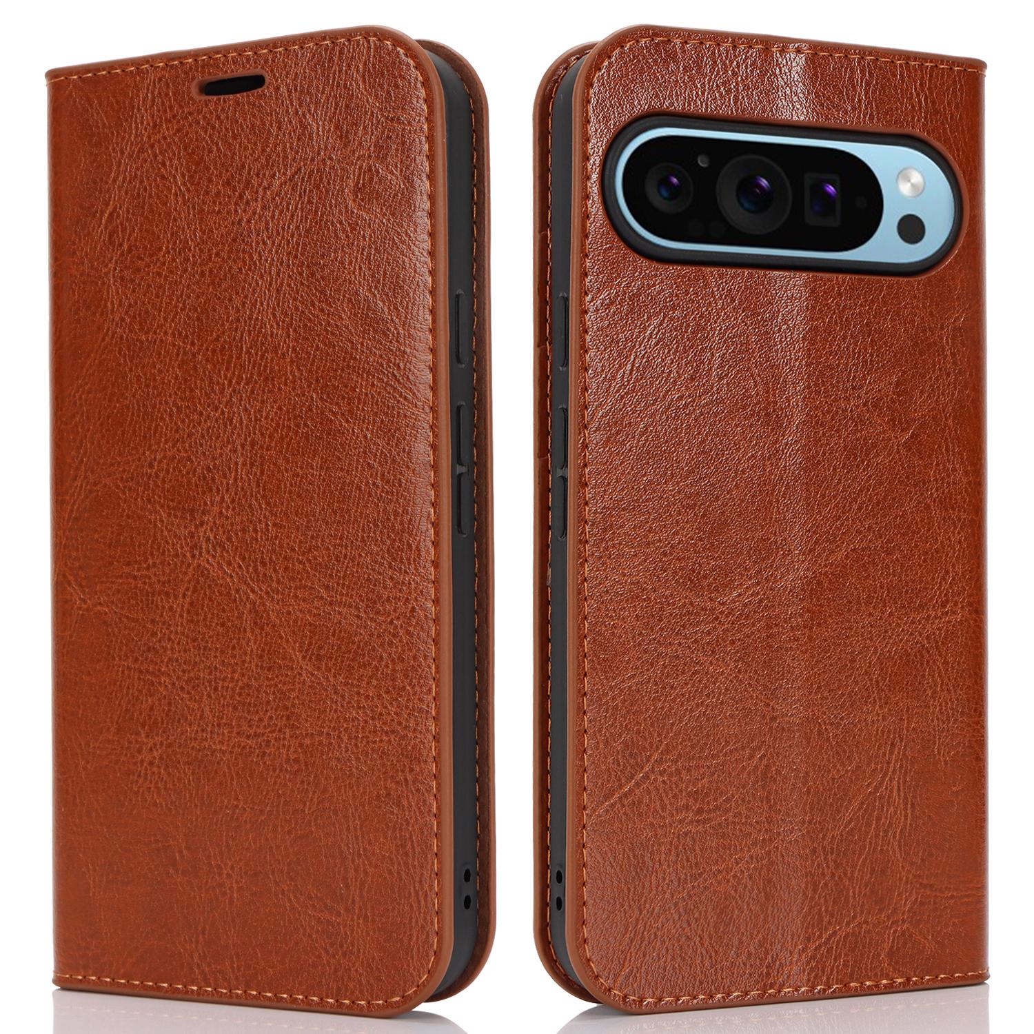 

Для Google Pixel 9 Pro XL чехол Crazy Horse Texture Split Leather Wallet Phone Cover Light Brown