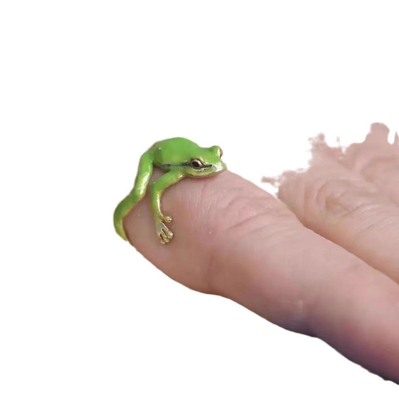 1PC New Personality Update Green Funny Frog Frog Ring Niche Design Cute Green Frog Ring Opening Adjustable