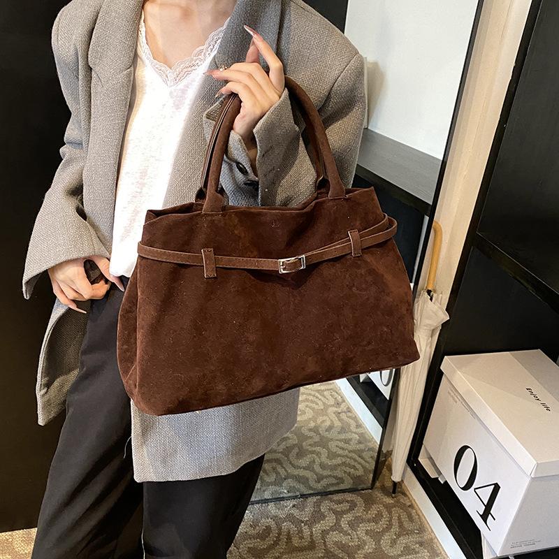 Retro premium women's bag 2025 new large-capacity suede tote bag simple commuter handbag