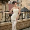 European and American simple and fashionable hot-selling new lace suspender sexy pure hip wrap long dress women