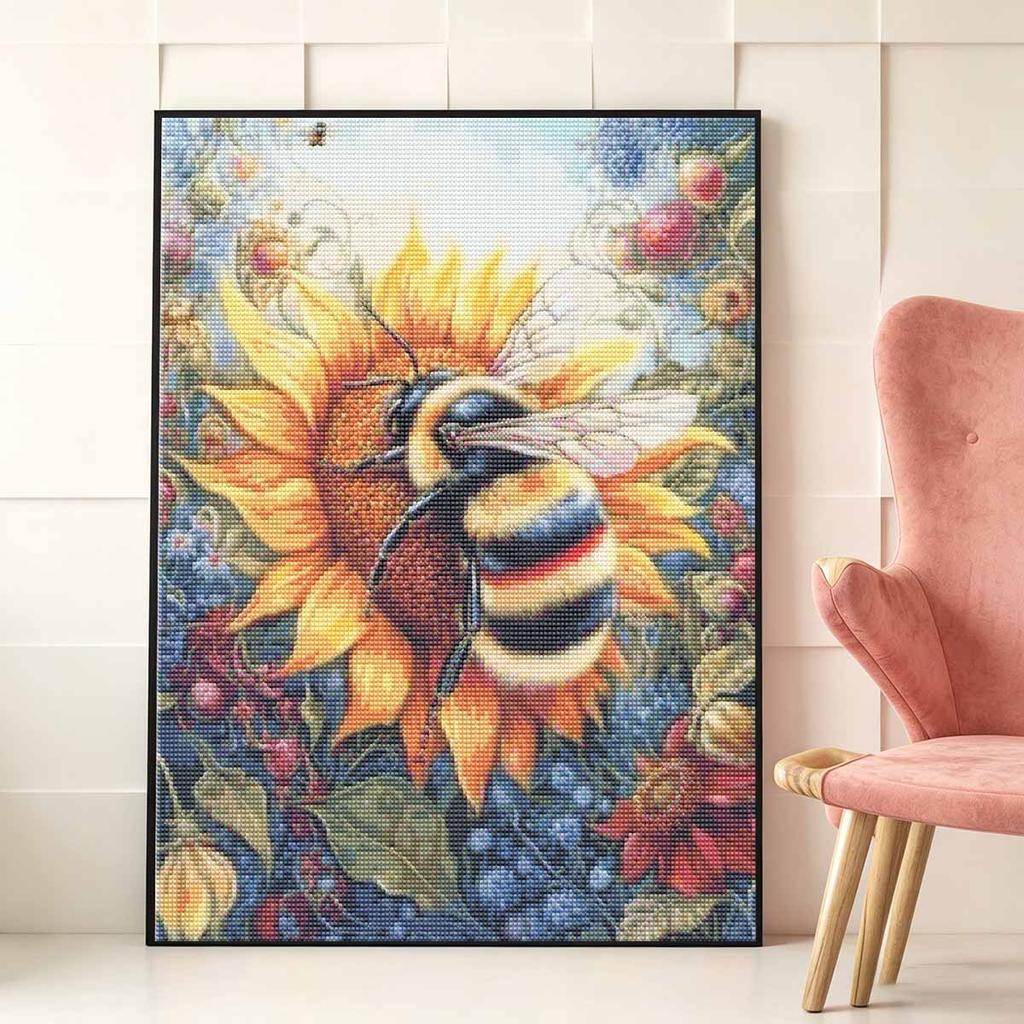 Kit de Peinture Diamant DIY Tournesol Abeille avec Diamants en Résine Brillants pour Adultes, Loisir Créatif Relaxant, Décor Mural et Idée Cadeau Fait Main Ensemble Décor