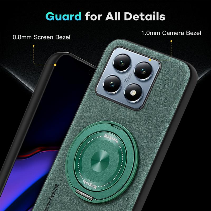 For Magsafe Magnetic 360 ° Rotat Metal Bracket Ring Leather Phone Case For Xiaomi 13T 14T Pro Redmi Note 13 10 11 12 14 Pro Plus