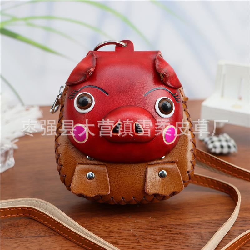 

Cowhide Creative Pig Change Bag Car Key Bag Zodiac Small Backpack One Shoulder Crossbody Bag Small Gift