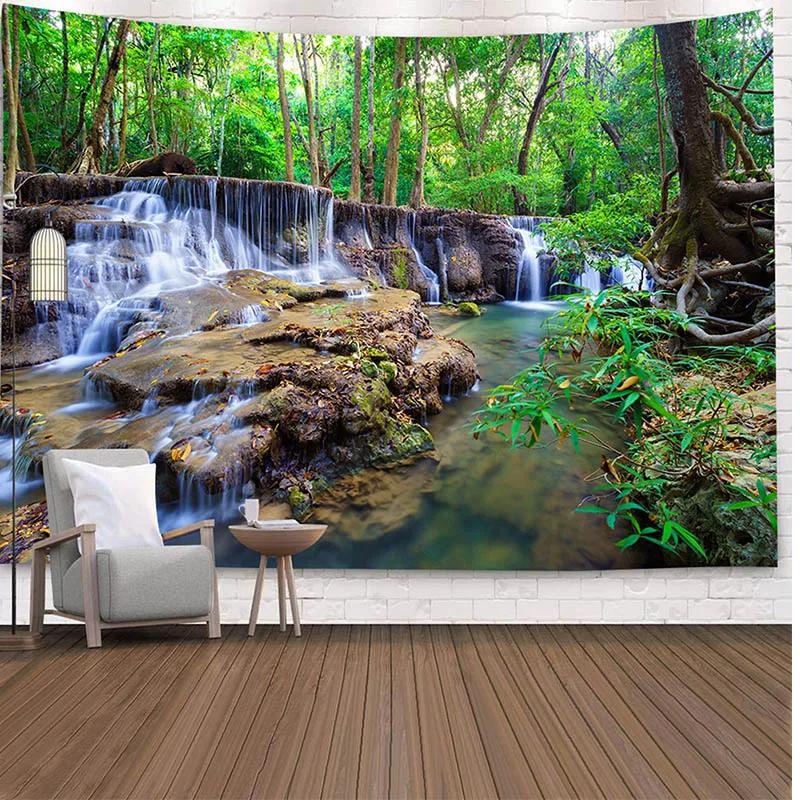 

Натуральный настенный гобелен, дерево, лес, звездное небо, психоделический ковер, покрывающий палатку Мандала 230x180cm