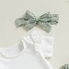Summer Fashion Toddler Baby Girls Clothes Sets Short Sleeve Ribbed Romper Belted Print Shorts Headband 3pcs Clothes