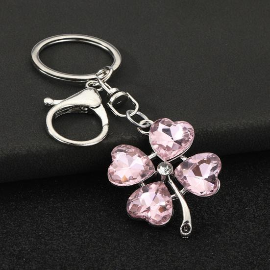 Keychain Pendant Sparkling Rhinestones Four-Leaf Clover Design Key Chain with Lobster Clasp Easy to Hang Key Holder Backpack Car Accessory