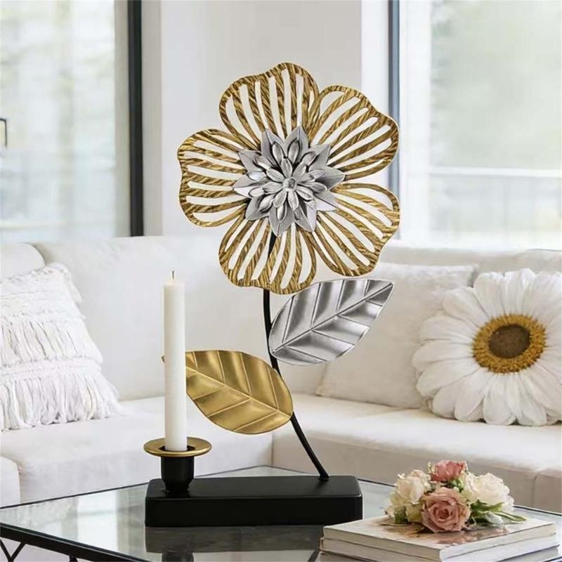 Modern Iron Flower Carving Taper Candle Holders Elegant Metal Candlestick Stand for Table Centerpieces Decoration Gift