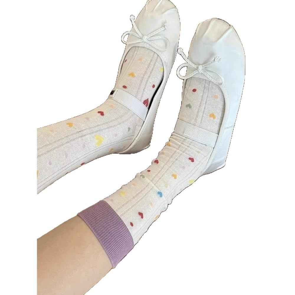 Dot Pattern Heart-shaped Socks for Children, Suitable for Spring and Summer, Short Leg Stockings with Open Holes, Long Stockings