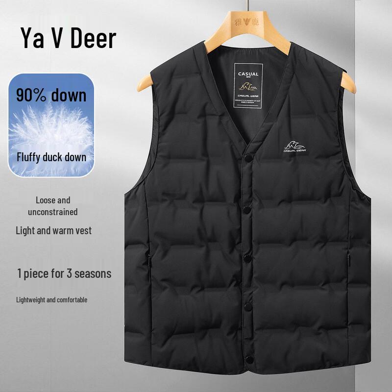 Yalu Men's V-Neck 90% Down Vest with Zipper Pockets