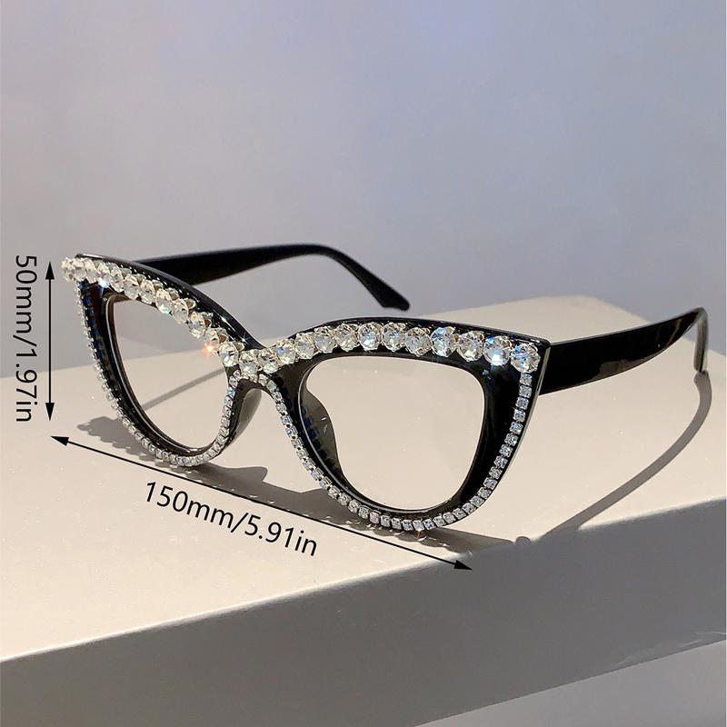 2 Pairs Vintage Cat Eye Glasses with Rhinestones Women Stylish Blue Light Blocking Optical Frames Trendy Design Decor Eyeglasses