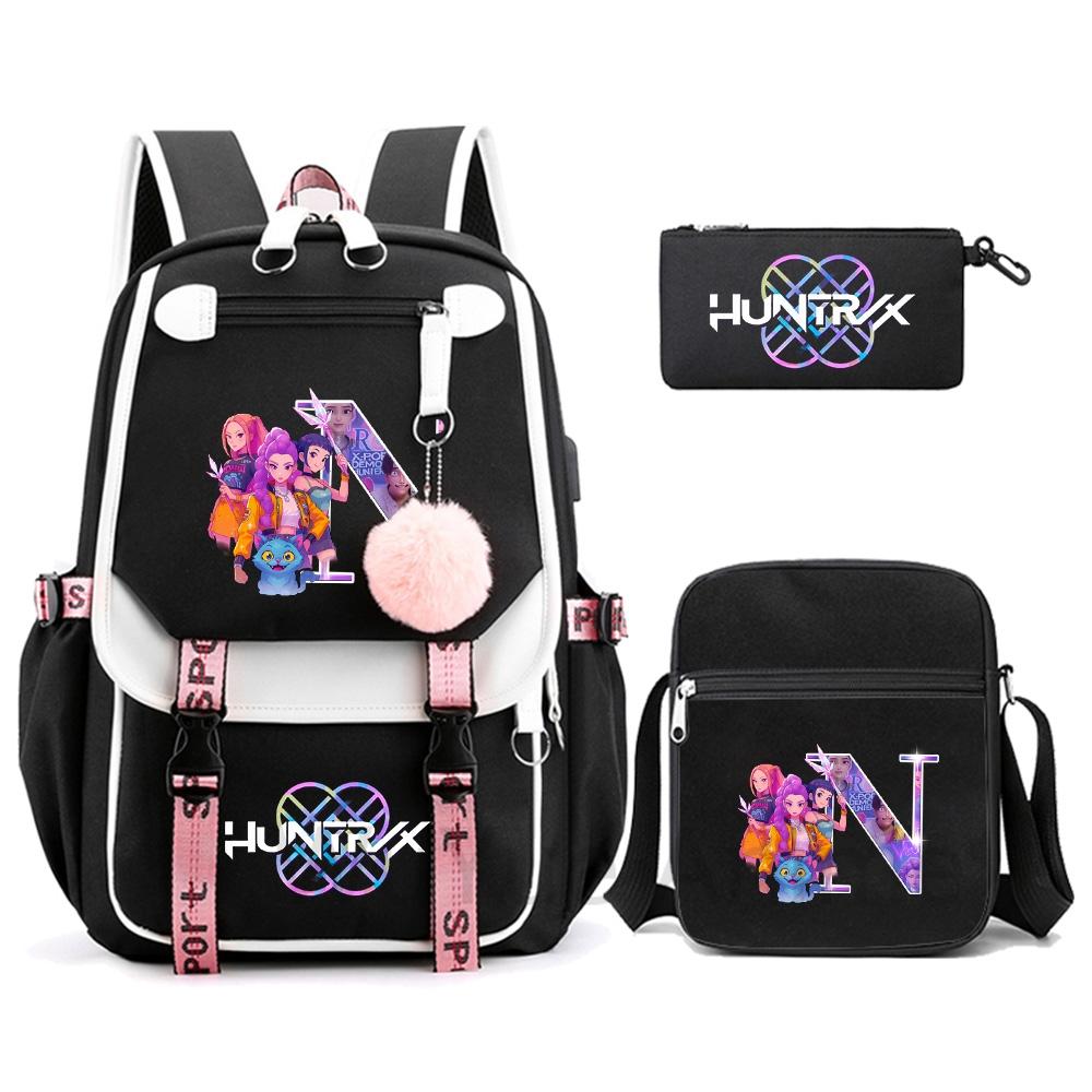 3Pcs/set Anime Cartoon 26 English Letter Printed Backpack with Shoulder Bag for Teenager Student Girl Boy Bookbag Large Capacity Travel Bag Kid Gift