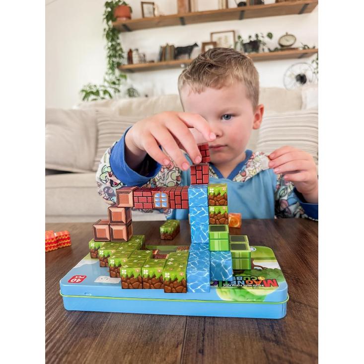 Magnetic Blocks Travel Toys with Portable Metal Tin – Toddler Magnet Tiles Building Blocks STEM, Montessori Kids Toys for 3+ Year Old Boys & Girls,