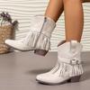Stiefeletten mit niedrigem Absatz Mode Spitz zulaufend Ärmel Metallschnalle Weiche Sohle Rutschfest Quaste Lederschuhe