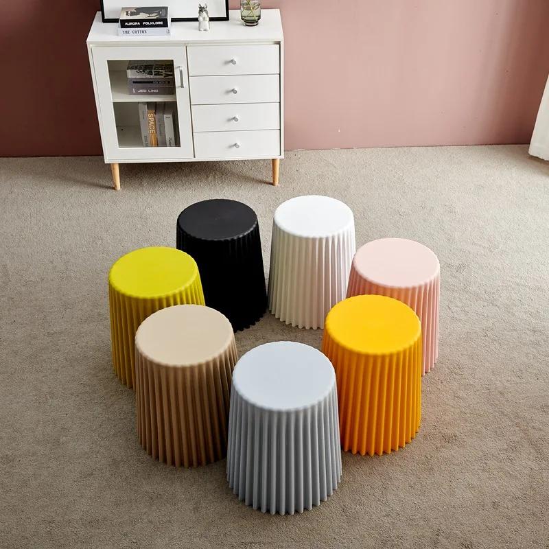 Creative Nordic Plastic Stool Thickened Round Stools for Living Room Fashionable Beautiful Corrugated Bucket Cut Surface Stool
