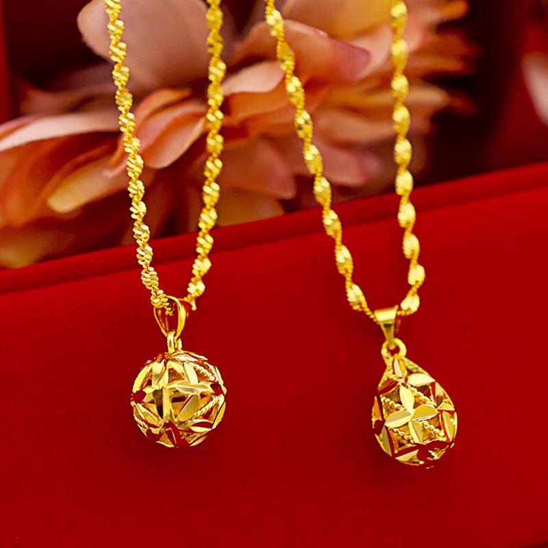 Золотая латунная филигранная подвеска-капля с гортензией на цепочке Filigree Teardrop Pendant