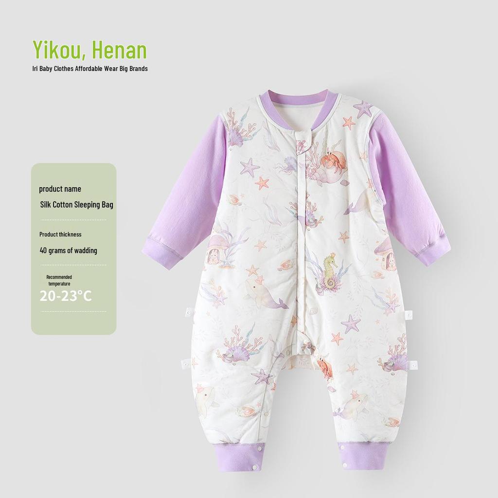 Yiri Pure Cotton Infant Split-Leg Sleep Bag - Long Sleeve, Warm, Anti-Kicking for Autumn & Winter