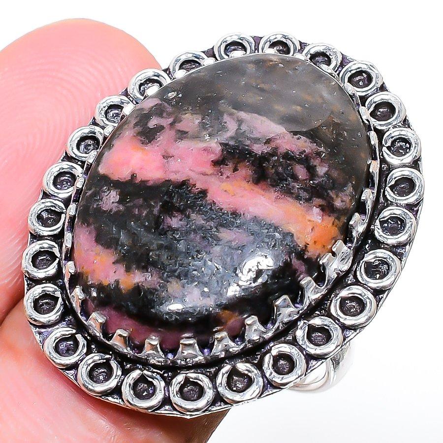 Rhodonite Gemstone Handmade 925 Sterling Silver Jewelry Ring Size 9