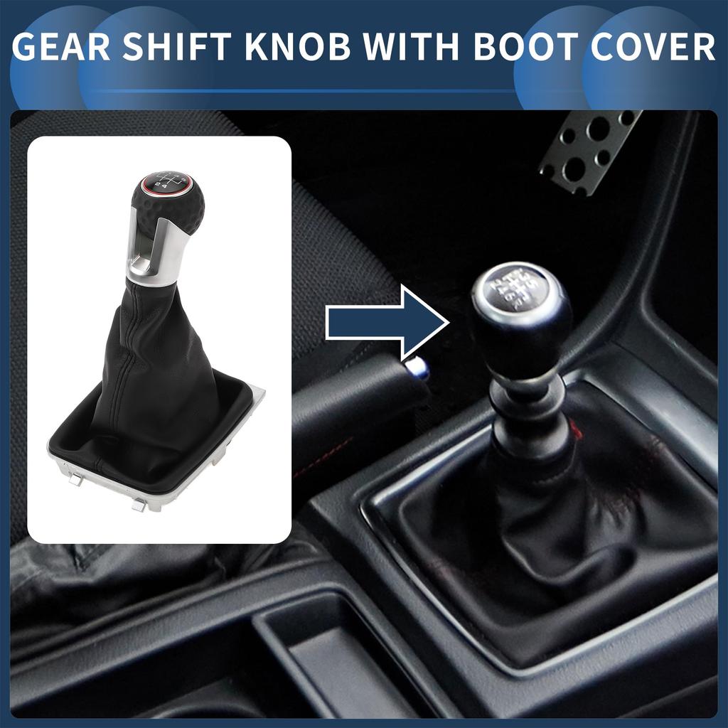 INFINAUTO Manual Gear Shift Knob with Cover for VW Golf MK7 GTI GTD Gearbox Stick Shifter Lever Plastic Faux Black and 1 Piece 5-Speed 2013-2018,
