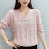 golden brown v-neck three quarter sleeve shimmer knit top with bow detail for women