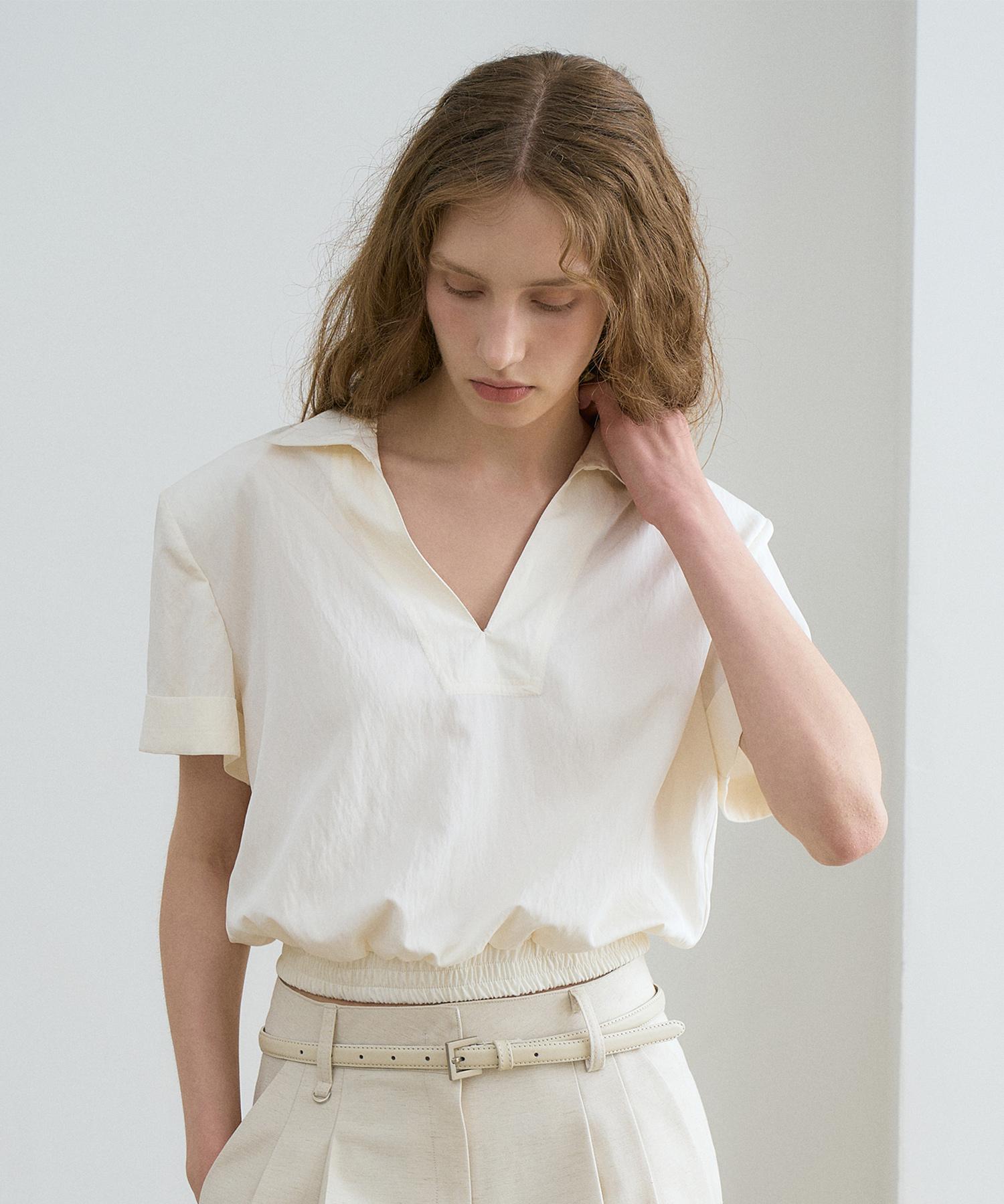 Rene J Collar Banding Blouse Ivory/Os