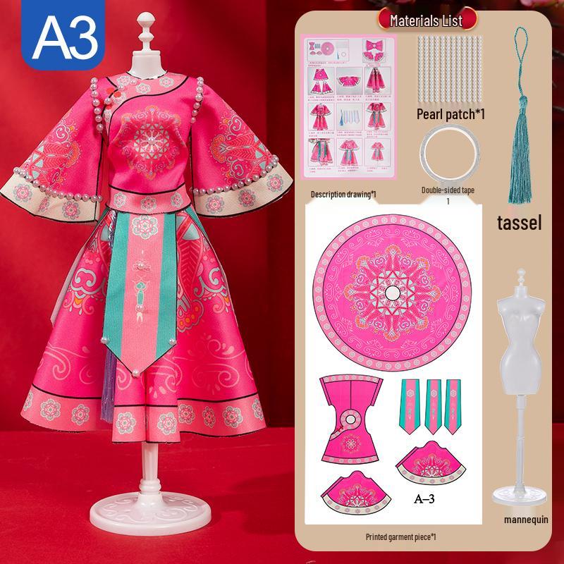 Children's DIY Fashion Design Hanfu Doll Set - Birthday Gift for Girls Ages 6-10, Features 7 Chinese Style Dress-Up Options