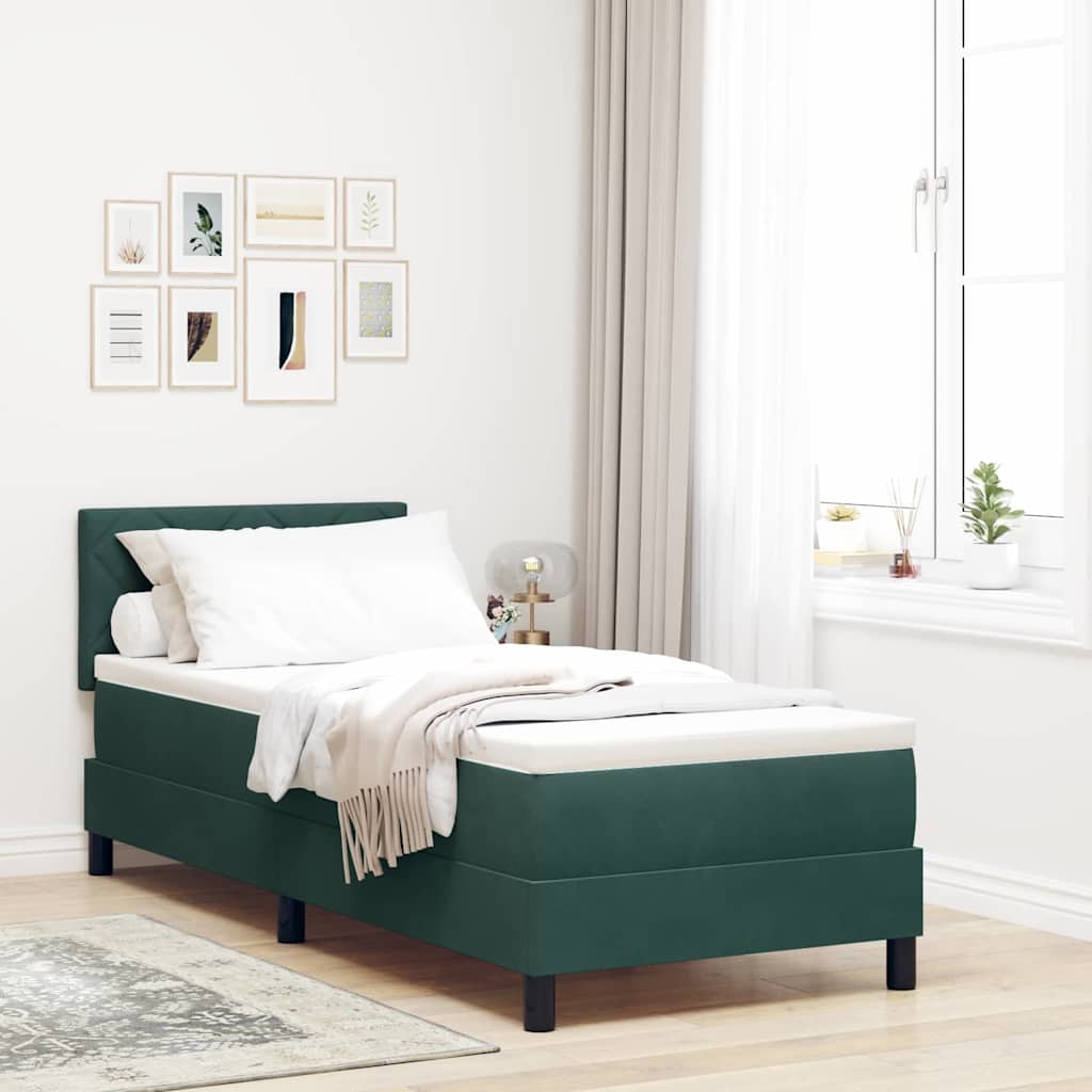 LED Box Spring Bed with Mattress Dark Green 80 X 200 Cm Velvet