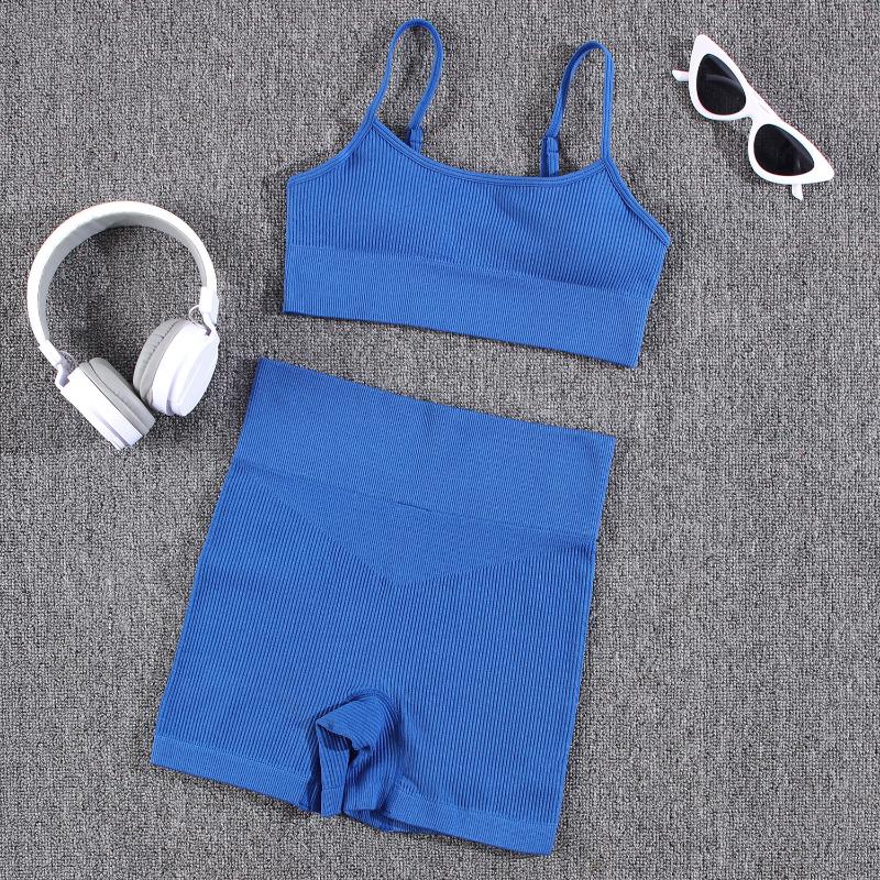 

Безшовні спортивні шорти для фітнесу Жіночі спортивні костюми Skinny Stretch Push Up Shorts Sets Sexy Summer Fashion Y2K Set 2Pcs L синій