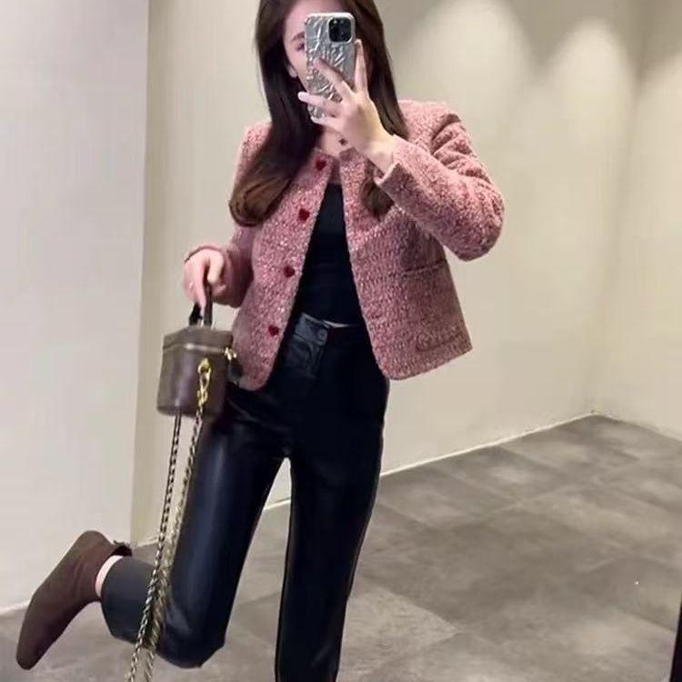 2025 Chic Luxury Pink Short Jacket: Winter-Autumn Korean Style for Women