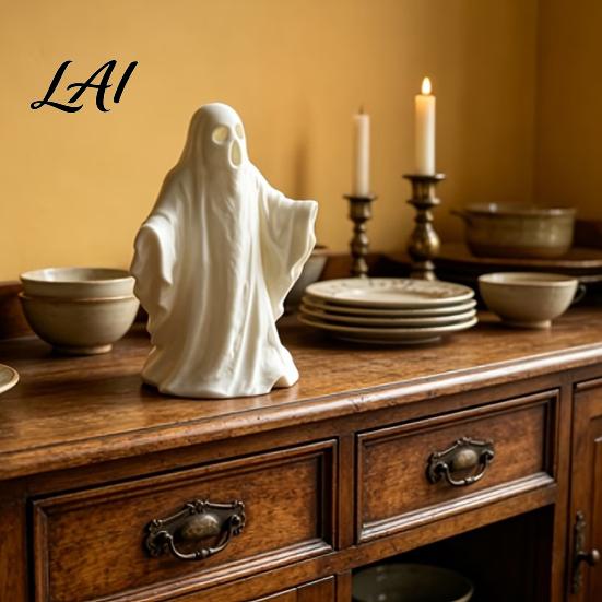 Desktop Ornament for Halloween 3D Printed Ghost Statue Ornament Funny Figurine Minimalist Pleated Creative Birthday Gifts Cloak Sculpture