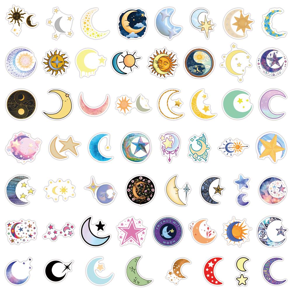 

55pcs Colorful Starry Sky Stickers: Moon & Stars Decals for Journals, Water Bottles, and Laptops - Waterproof Decoration.