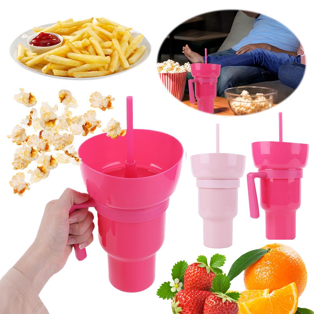 2Pcs 1000ml Portable Tumbler Leak Proof Multifunction Stadium Tumbler Multi-Purpose Popcorn Beverage Cup for Cinema Home Travel