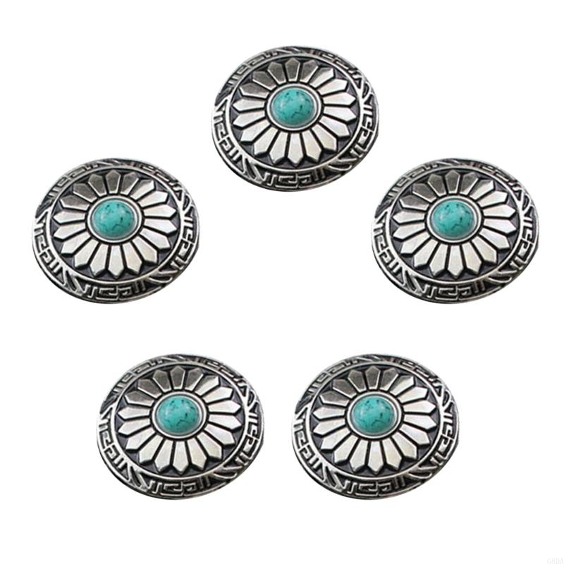 G8DA 5 Pcs Imitation Turquoise Buttons Leather Decorative Buttons Flower Buttons