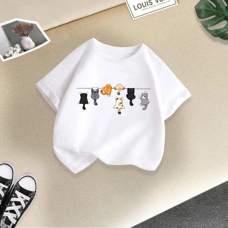 Children's Casual Short-sleeved T-shirt - Summer Boys' and Girls' Casual Cute Cat T-shirt