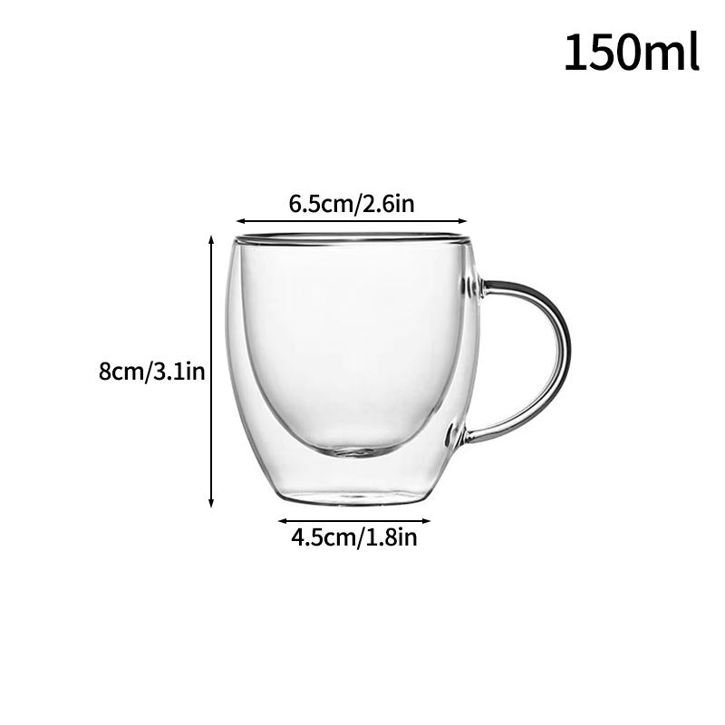 Glass Mug Double Wall Glass Coffee Cup with Handle Milk Water Cup Clear Cups Heat Resistant High Borosilicate Glass Mug