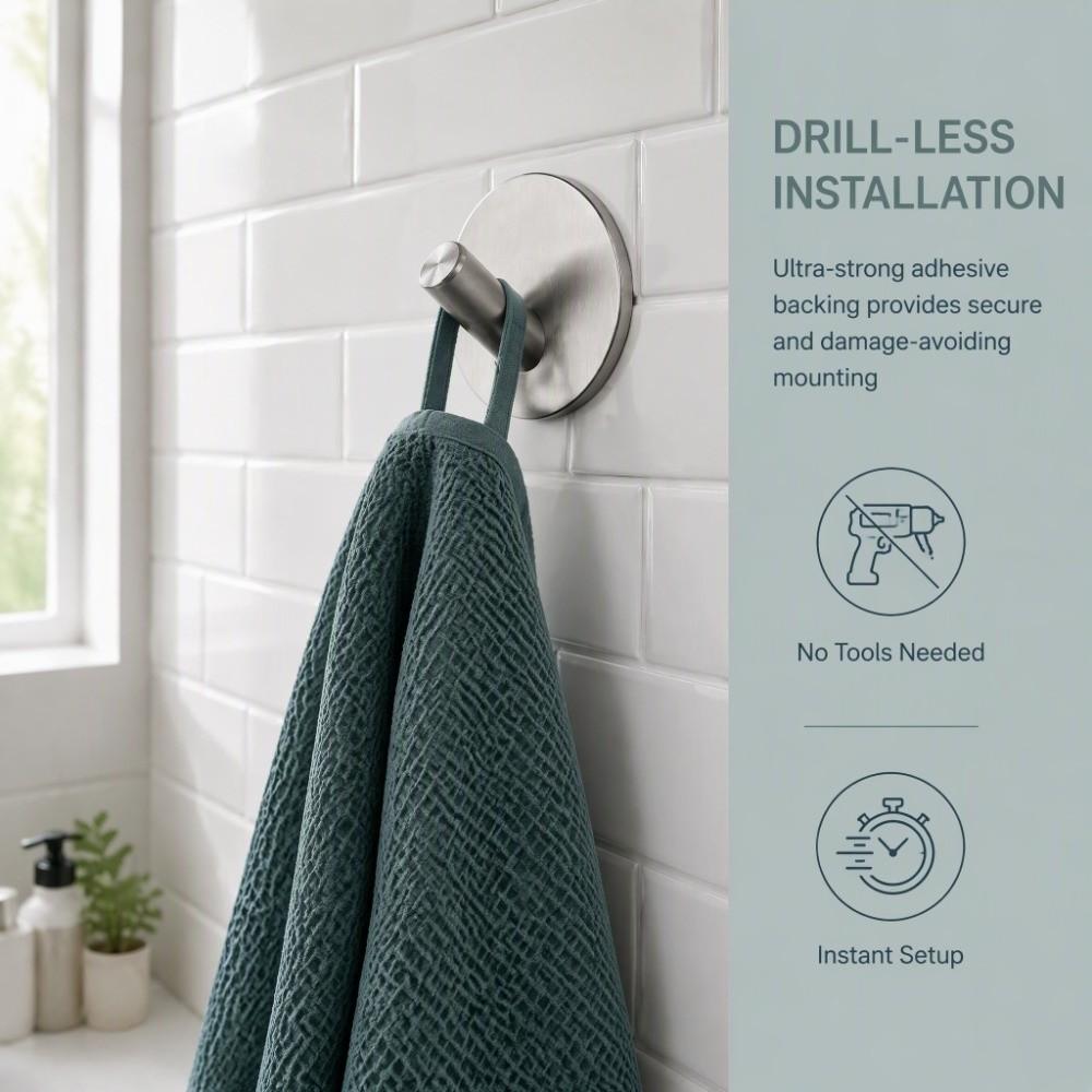 4 PCS Stainless Steel Adhesive Hook Sticky Backing Towel Hook Stainless Steel Hook Bathroom Kitchen