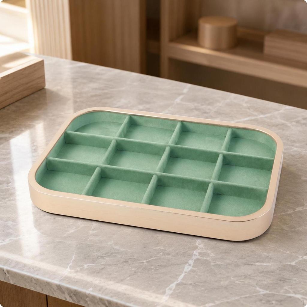 Rectangular Jewelry Tray Shallow ClothlinedLined Rounded Corners Empty