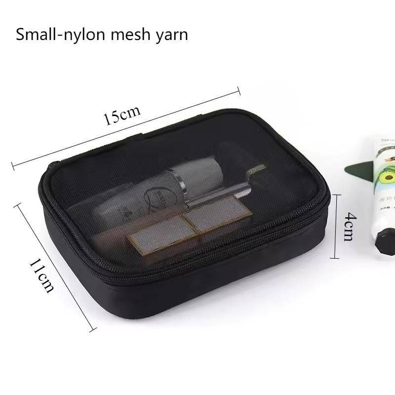 Black Women Makeup Bag Women Solid Color Zipper Cosmetic Bag Mesh Transparent Casual Travel Portable Mini Wash Storage Bags