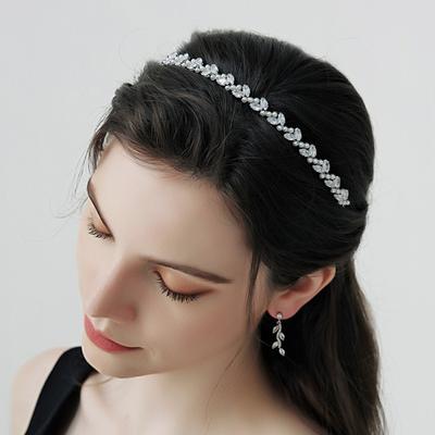 Crystal Zircon Hair Headband Wedding Bride Accessories Rhinestone Pearl Metal Women
