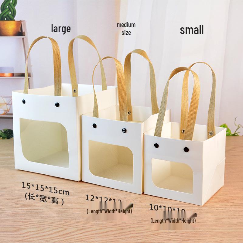 Petit sac cadeau Qixi avec visage souriant, papier kraft, fenêtre carrée pour fleurs