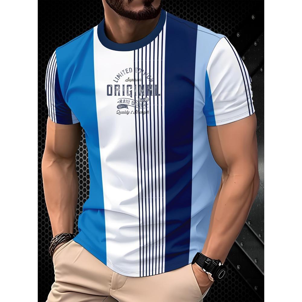 Men s New Casual Sport Round-neck T-shirt, 3D Printed Camouflage Stripe Pattern Short-sleeved, Men s Comfortable Pullover Top M