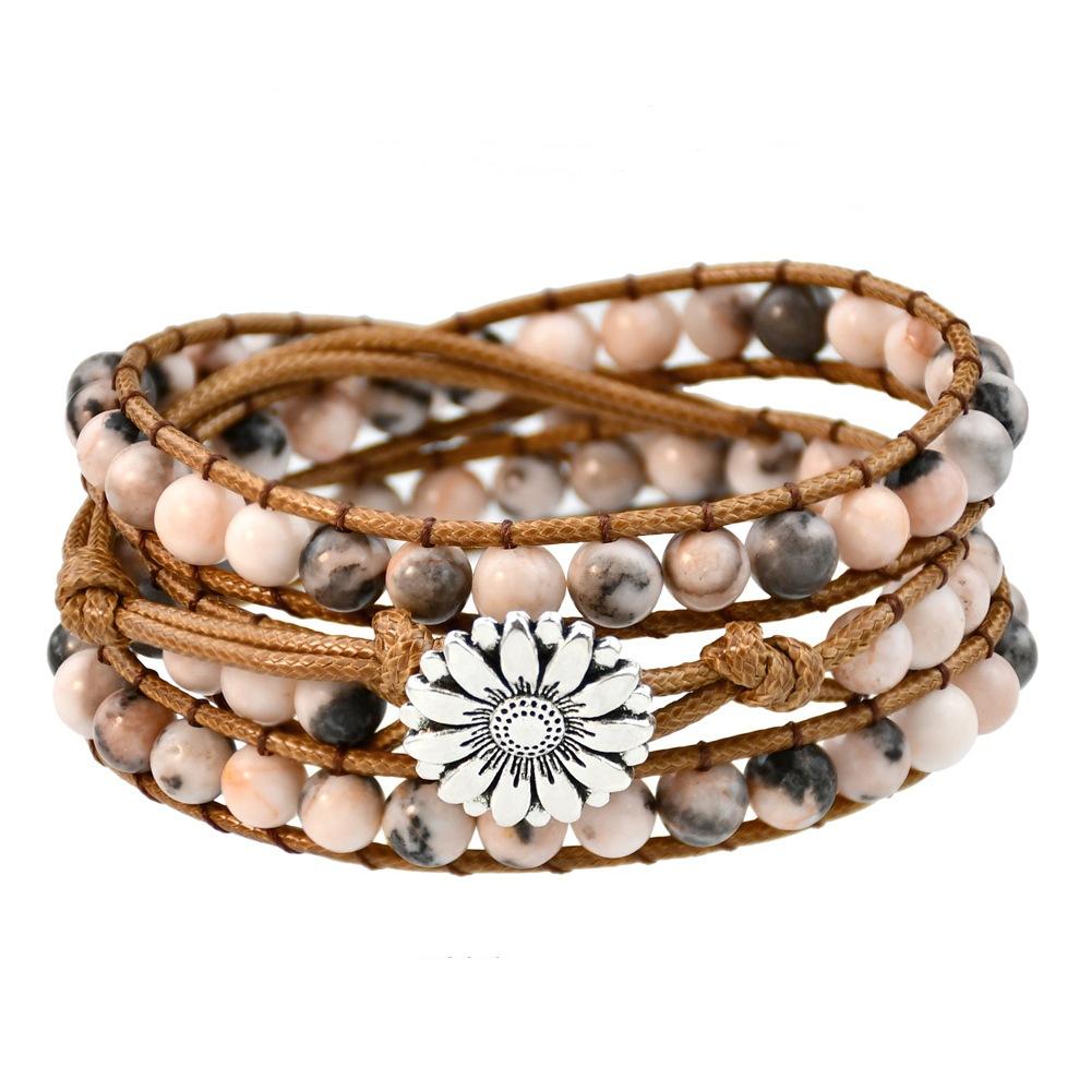 Natürlicher Stein Handgewebtes Armband Damen Bohemian Mehrschichtiges Wickel-Handseil Tigerauge Stein Armband.