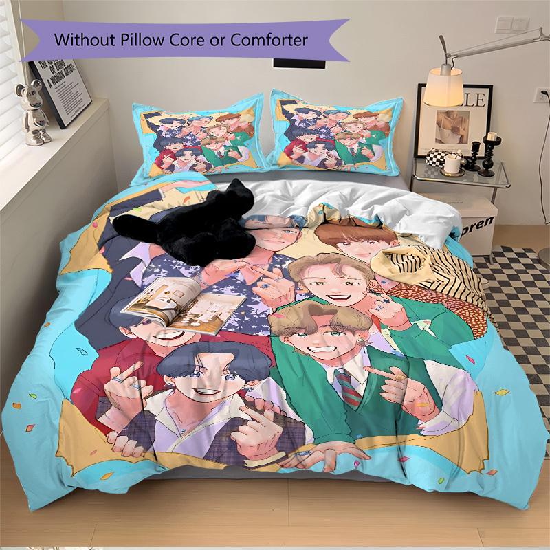 3pcs BTS, K-Pop Merchandise Bedding Set: Perfect for Bedroom or Guest Room. Soft and Comfortable with No Core Included yy251010142