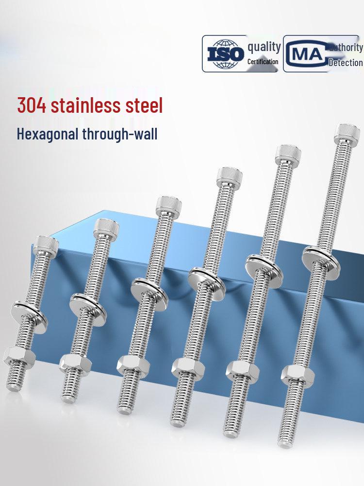 304 Stainless Steel Hex Socket Through-Wall Screw Bolt Set with Double-Ended Threaded Rod and Nut
