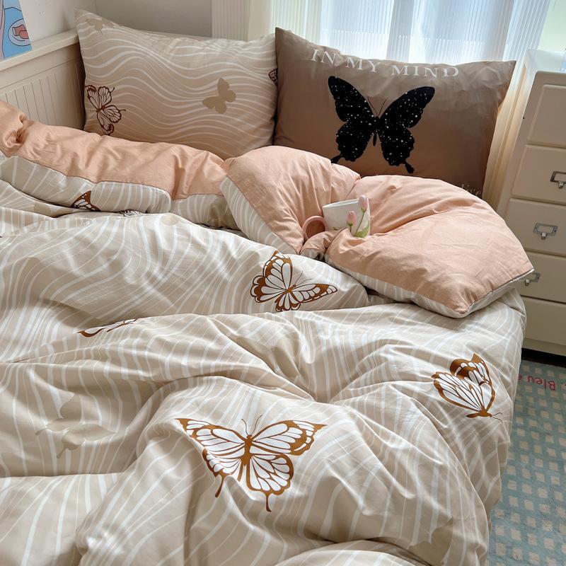 Cztero-częściowy Słodki Mały Świeży Bawełniany Trzy-częściowy Poszwa na Kołdrę Arkusz Łóżkowy Zestaw Dormitory