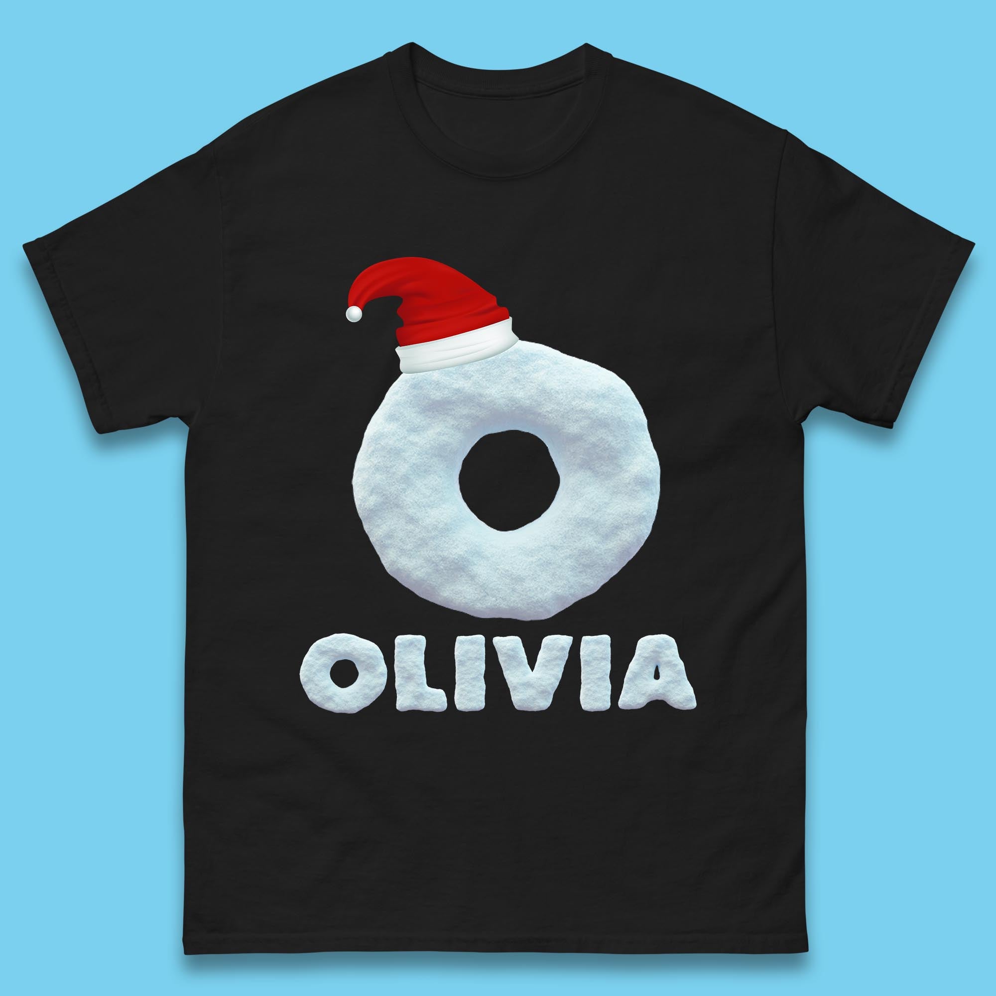 Personalised Your Name Christmas Snow Style Initial Letter Mens T Shirt Womens Tops Tees S