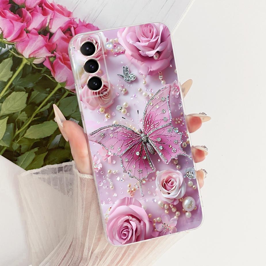 For Samsung Galaxy S21 Plus Case S21 FE Luxury Bow Flowers Painted Cover Soft Silicone Case For Samsung S21 Ultra S 21 S21+ Bags